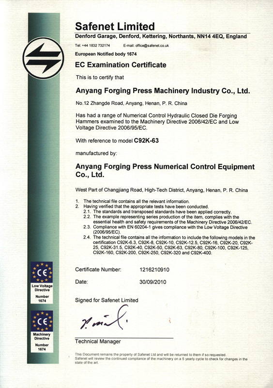 CE Certificate of CNC fully hydraulic die forging hammer